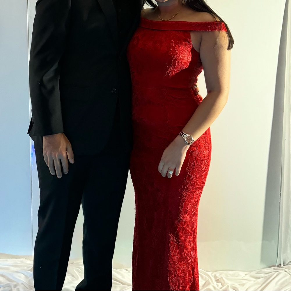 Red off the shoulder dress